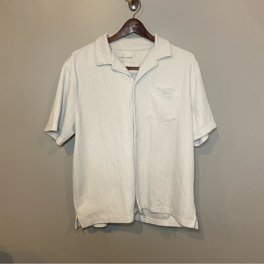 Sun + Stone Men's Textured Short-Sleeve Button Up Shirt White Size Large